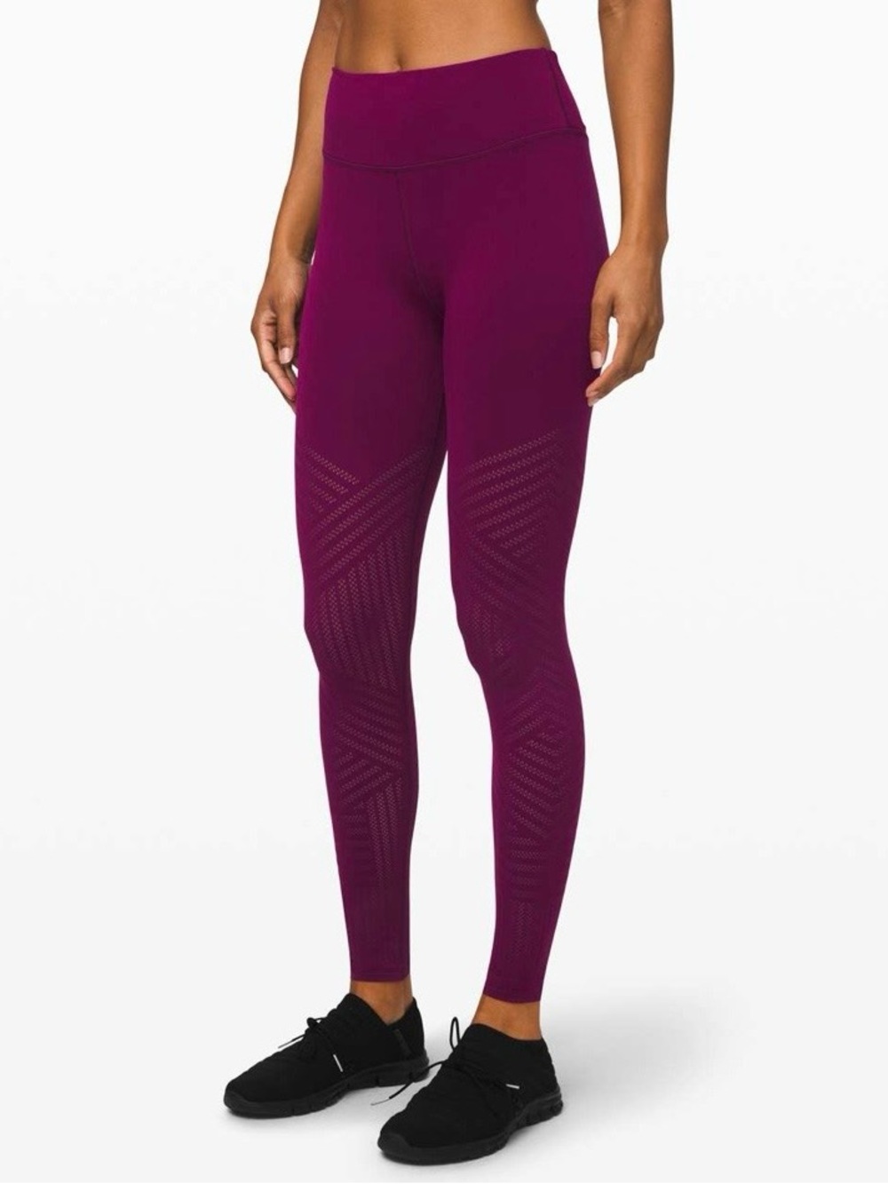 Lululemon Reveal Tight *Mesh Stripes Marvel Berry Burgundy Yoga Leggings- Size 8